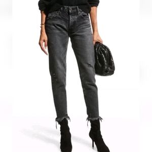 Moussy Vintage Diana Kelley Ankle Jeans Frayed hem Black Wash Lt Distress
